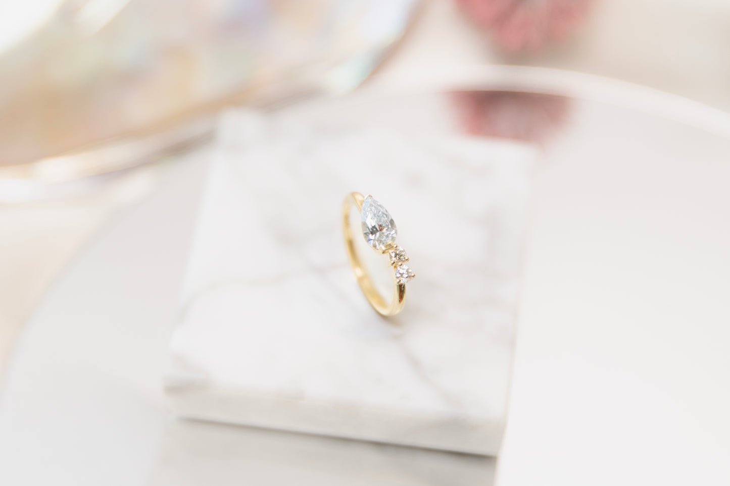 Light Blue Pear Lab Grown Diamond Ring