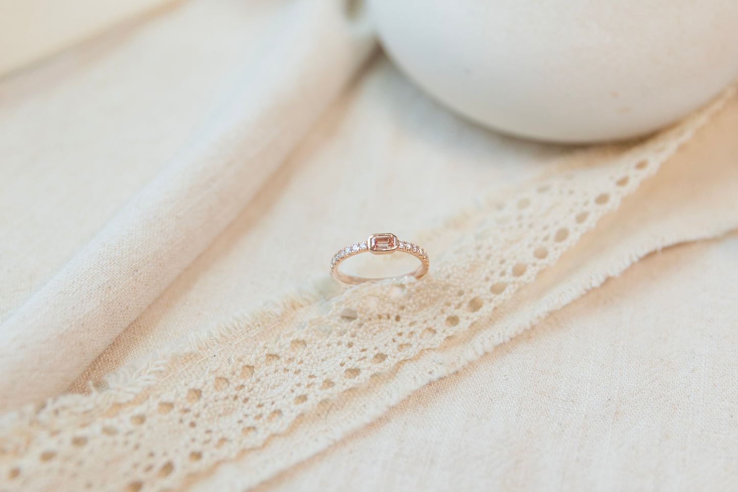 Pink Emerald Cut Lab Grown Diamond Stacker Ring