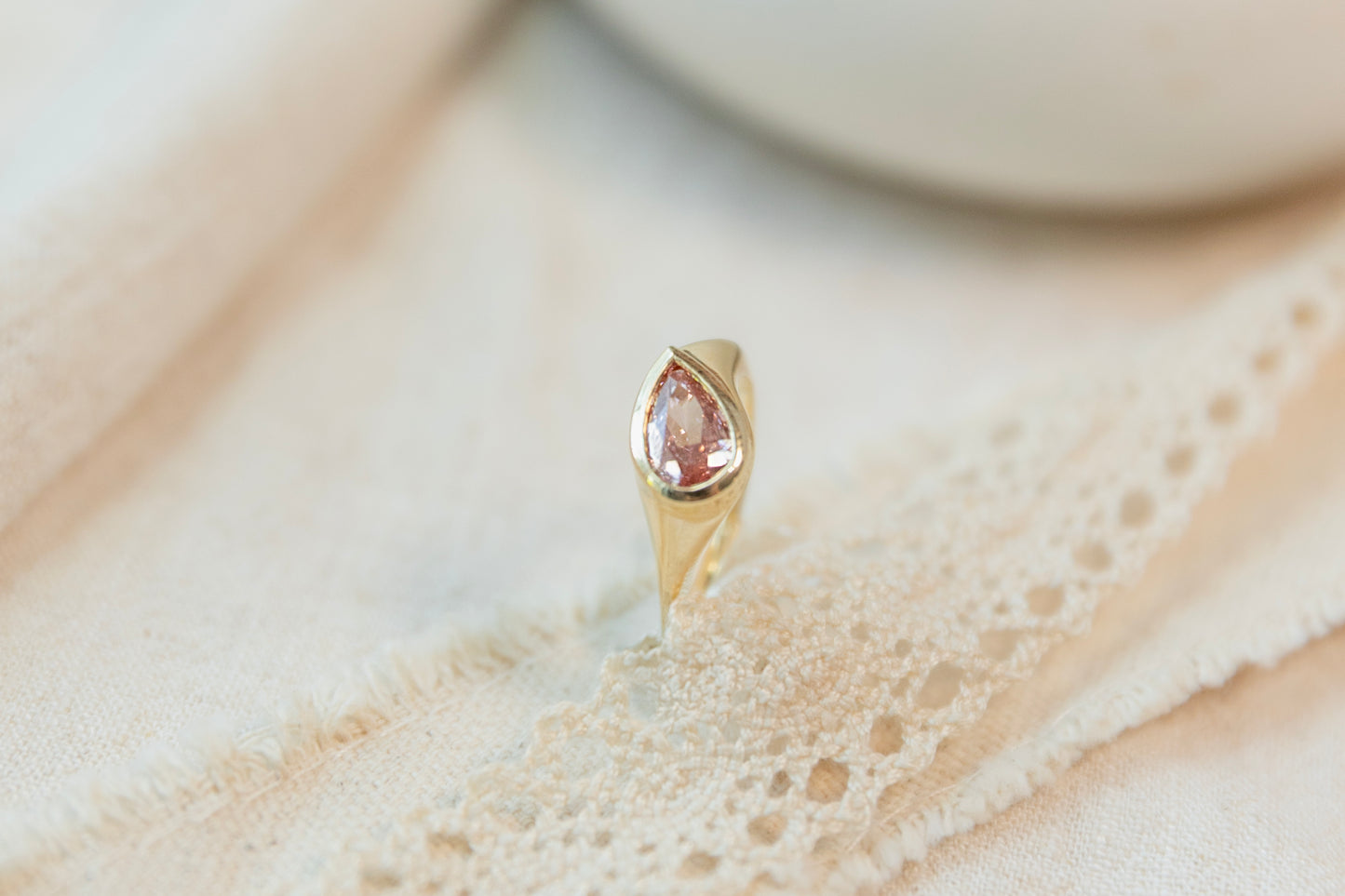 Vivid Pink Pear Bezel Lab Grown Diamond Ring