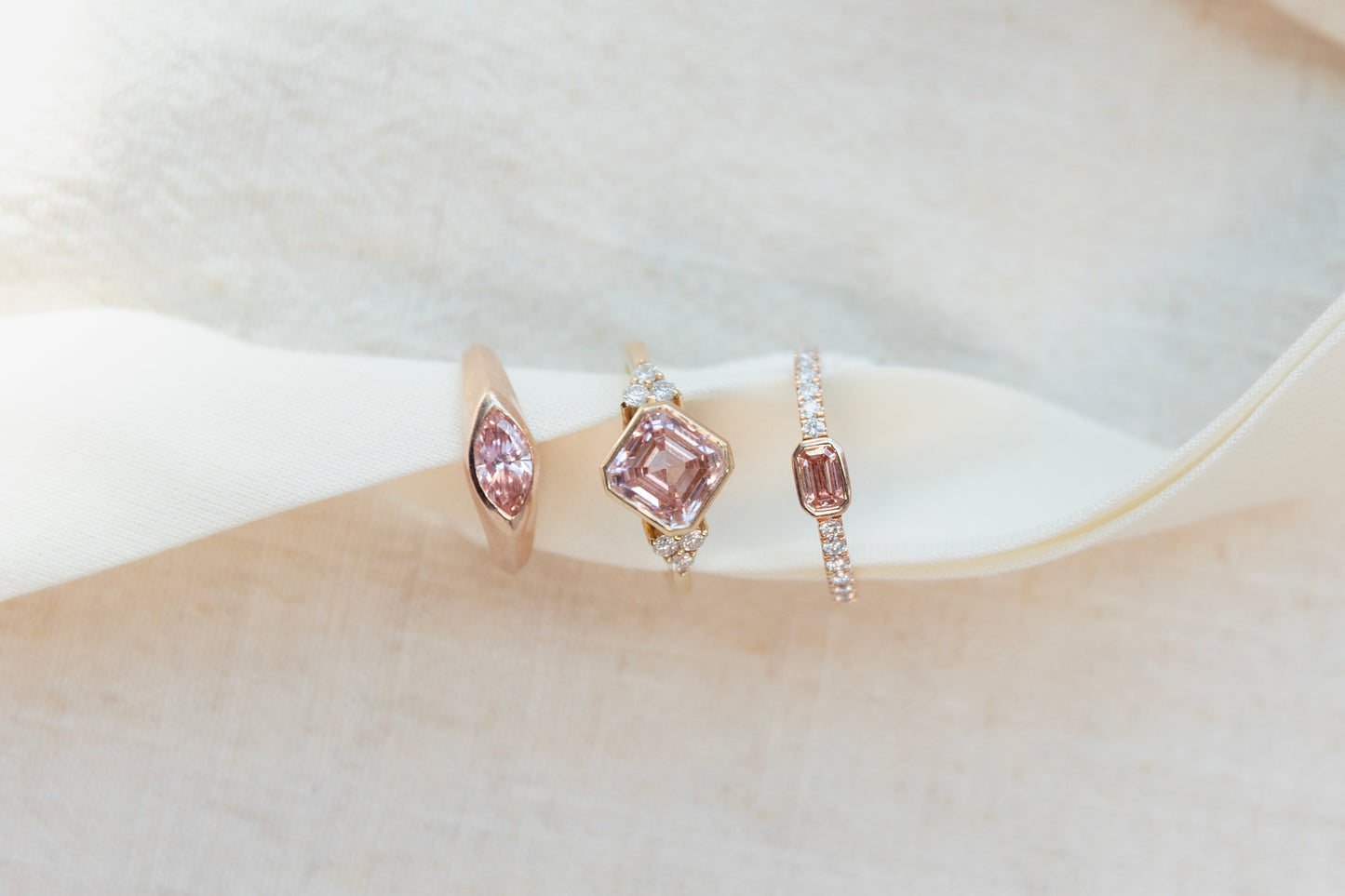 Pink Asscher Bezel Engagement Ring