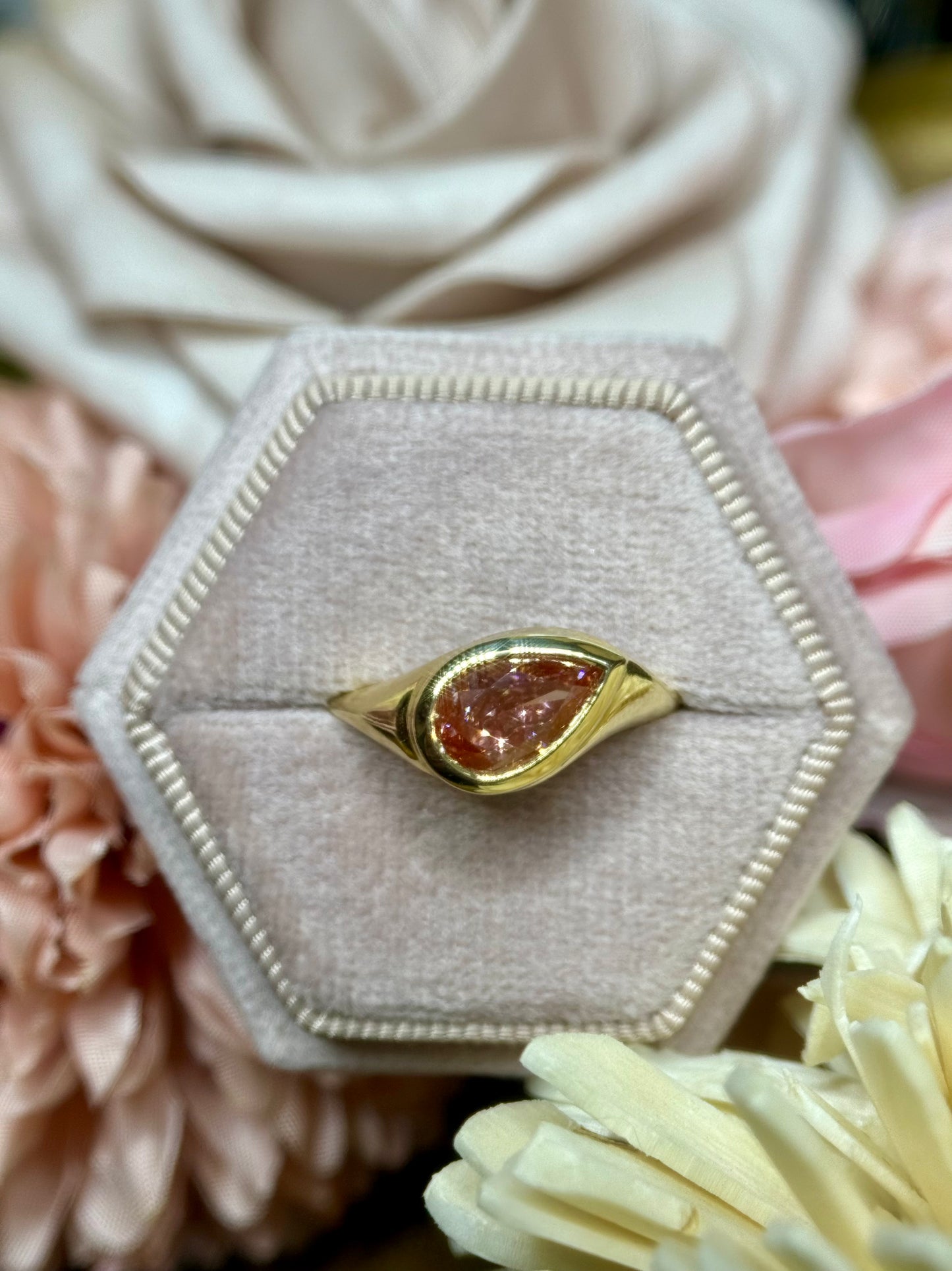 Pink Pear Knife Edge Ring