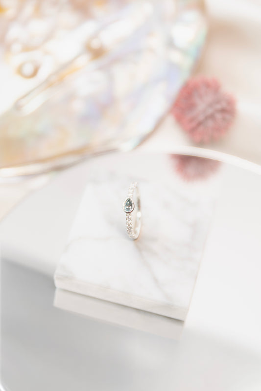 Blue Gray Pear Lab Grown Diamond Stacker Ring