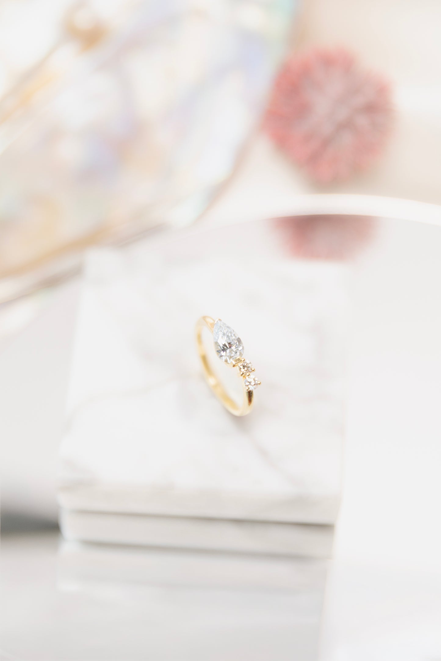 Light Blue Pear Lab Grown Diamond Ring