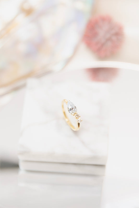 Light Blue Pear Lab Grown Diamond Ring