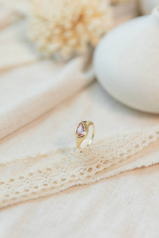 Vivid Pink Pear Bezel Lab Grown Diamond Ring