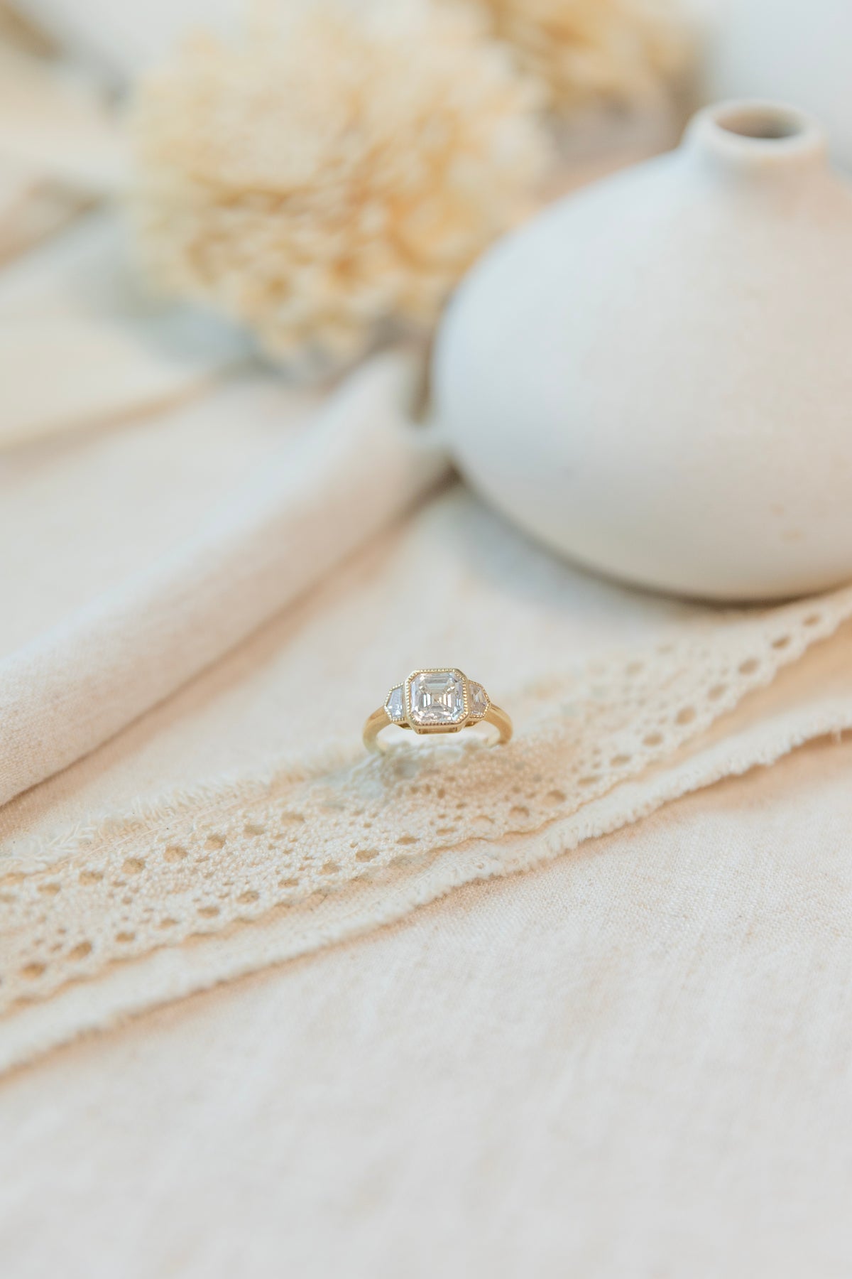 Three Stone Asscher Lab Grown Diamond Ring