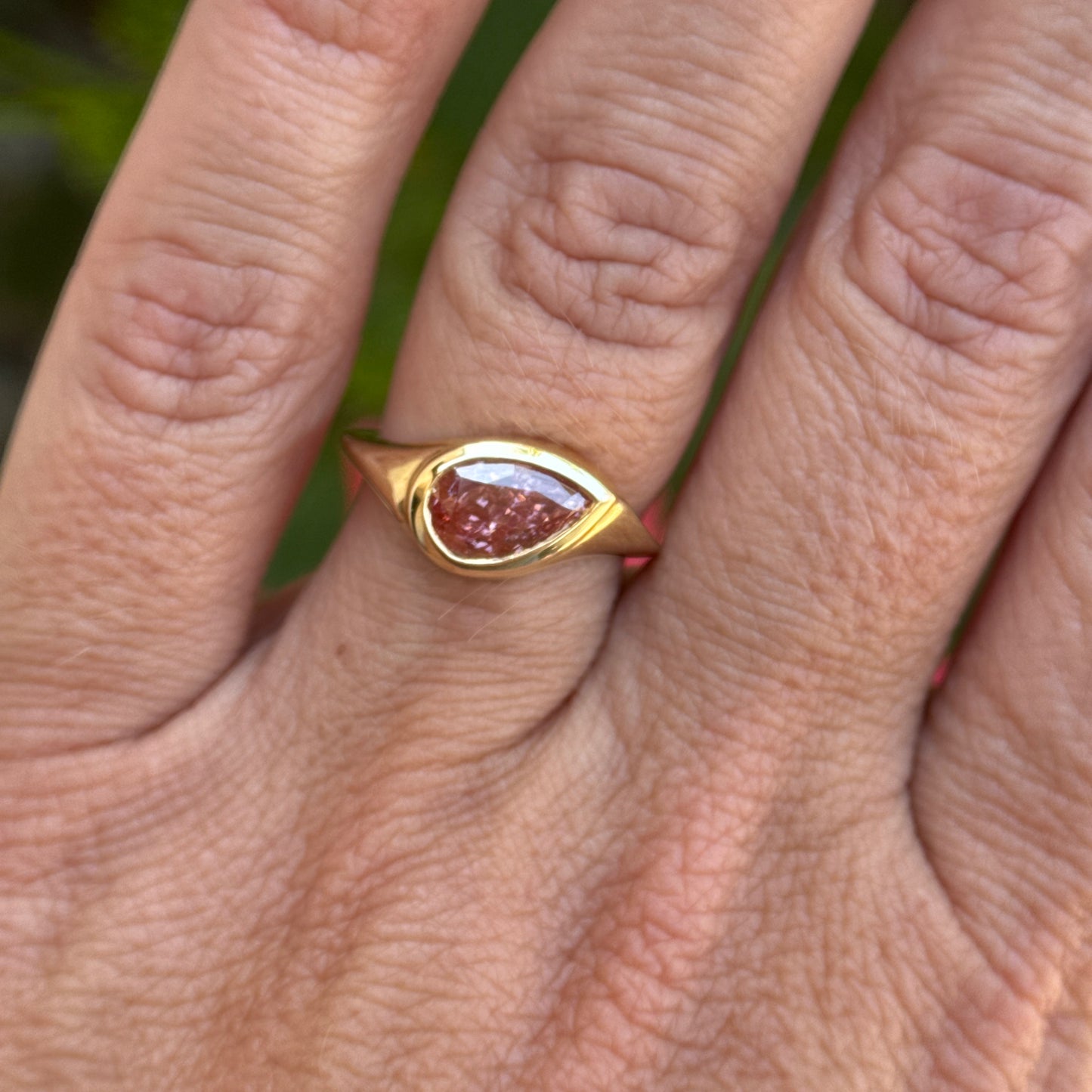 Pink Pear Knife Edge Ring